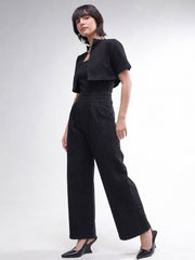 Women Black Denim Jumpsuit With Crop Jacket