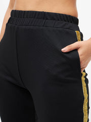 Women Black Side Tape Detail Jogger Pants-SFPANT50405