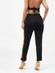 Women Black Side Tape Detail Jogger Pants-SFPANT50405