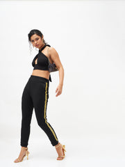 Women Black Side Tape Detail Jogger Pants-SFPANT50405