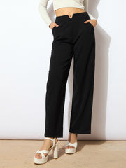 Women Black Wide Leg Trousers-SFPANT5041
