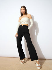 Women Black Wide Leg Trousers-SFPANT5041