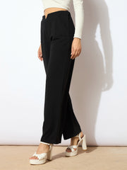 Women Black Wide Leg Trousers-SFPANT5041
