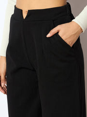 Women Black Wide Leg Trousers-SFPANT5041