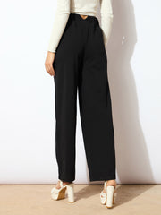 Women Black Wide Leg Trousers-SFPANT5041