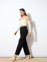 Women Black Wide Leg Trousers-SFPANT5041