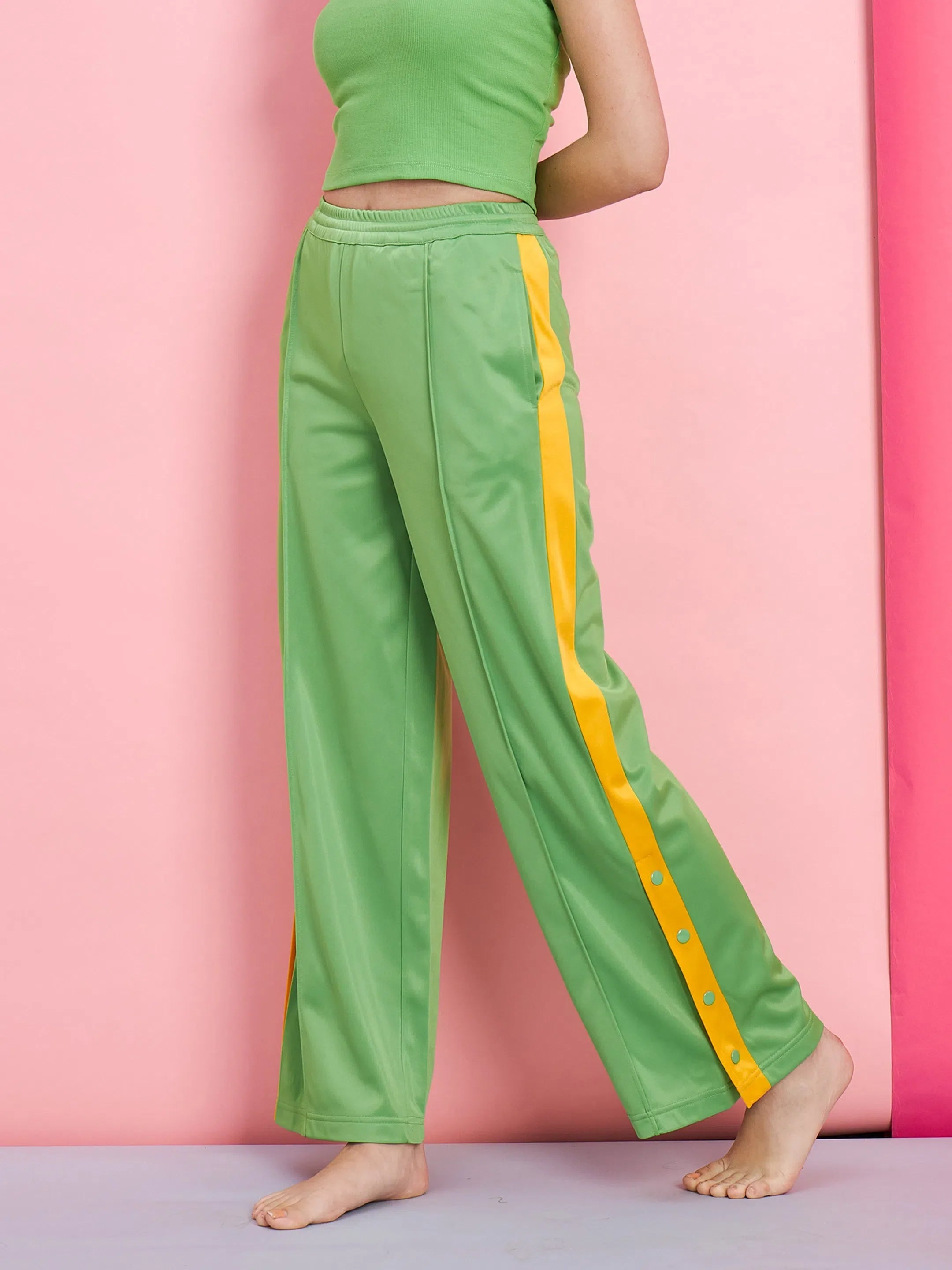 Green Side Button Track Pants - Comfort Fit Women's Track Pants