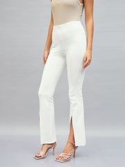 Women White Roma Front Slit Bell Bottom Pants-SFPANT50586