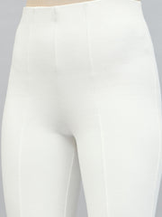 Women White Roma Front Slit Bell Bottom Pants-SFPANT50586
