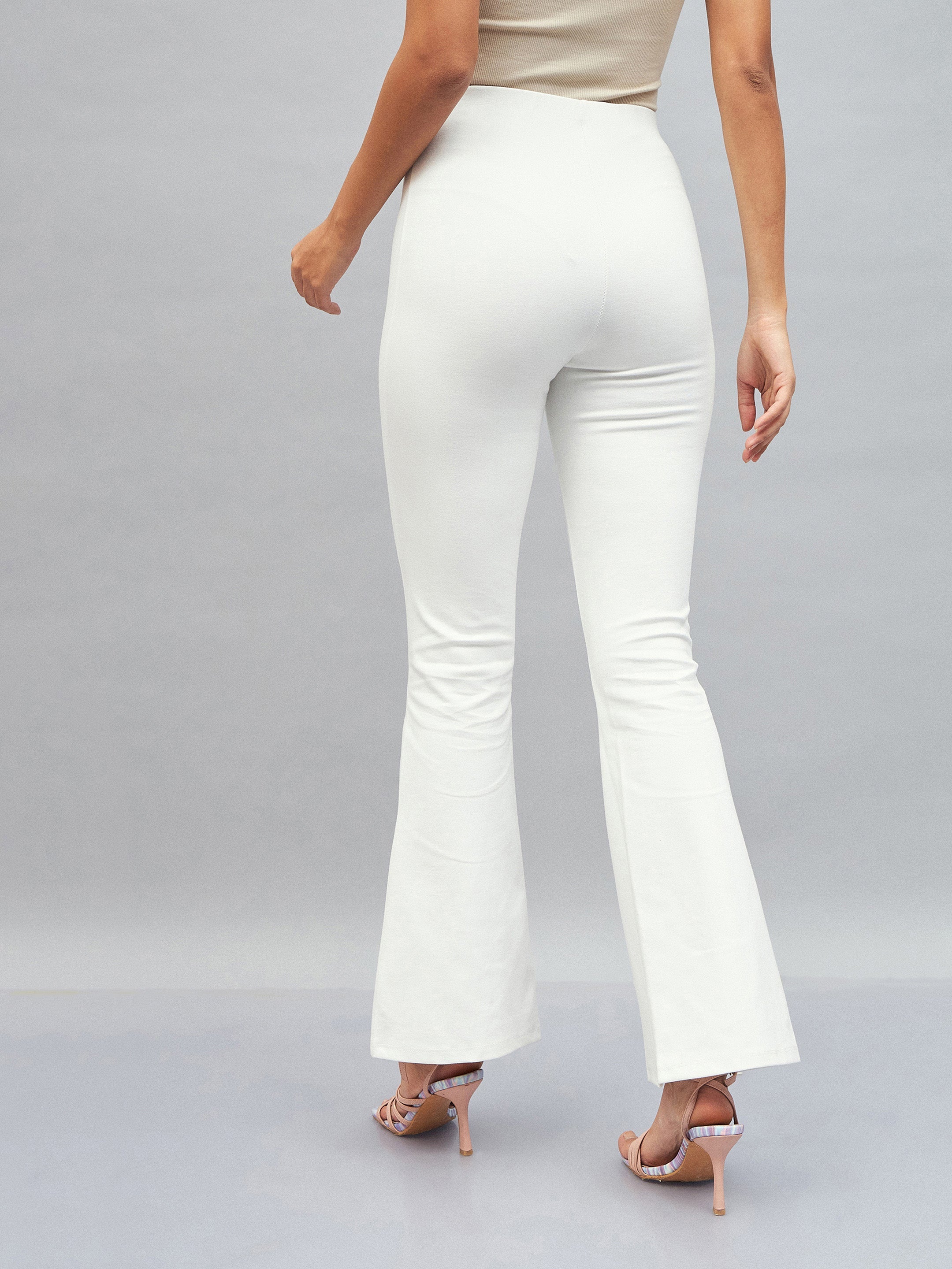 Women White Roma Front Slit Bell Bottom Pants-SFPANT50586