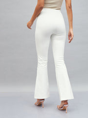 Women White Roma Front Slit Bell Bottom Pants-SFPANT50586