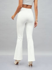 Women White Bell Bottom 4-Way Stretch Pants-SFPANT50589
