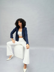 Women White Bell Bottom 4-Way Stretch Pants-SFPANT50589