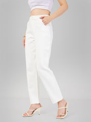 Women White Roma Tapered Pants-SFPANT50593