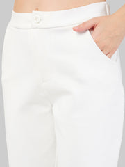 Women White Roma Tapered Pants-SFPANT50593