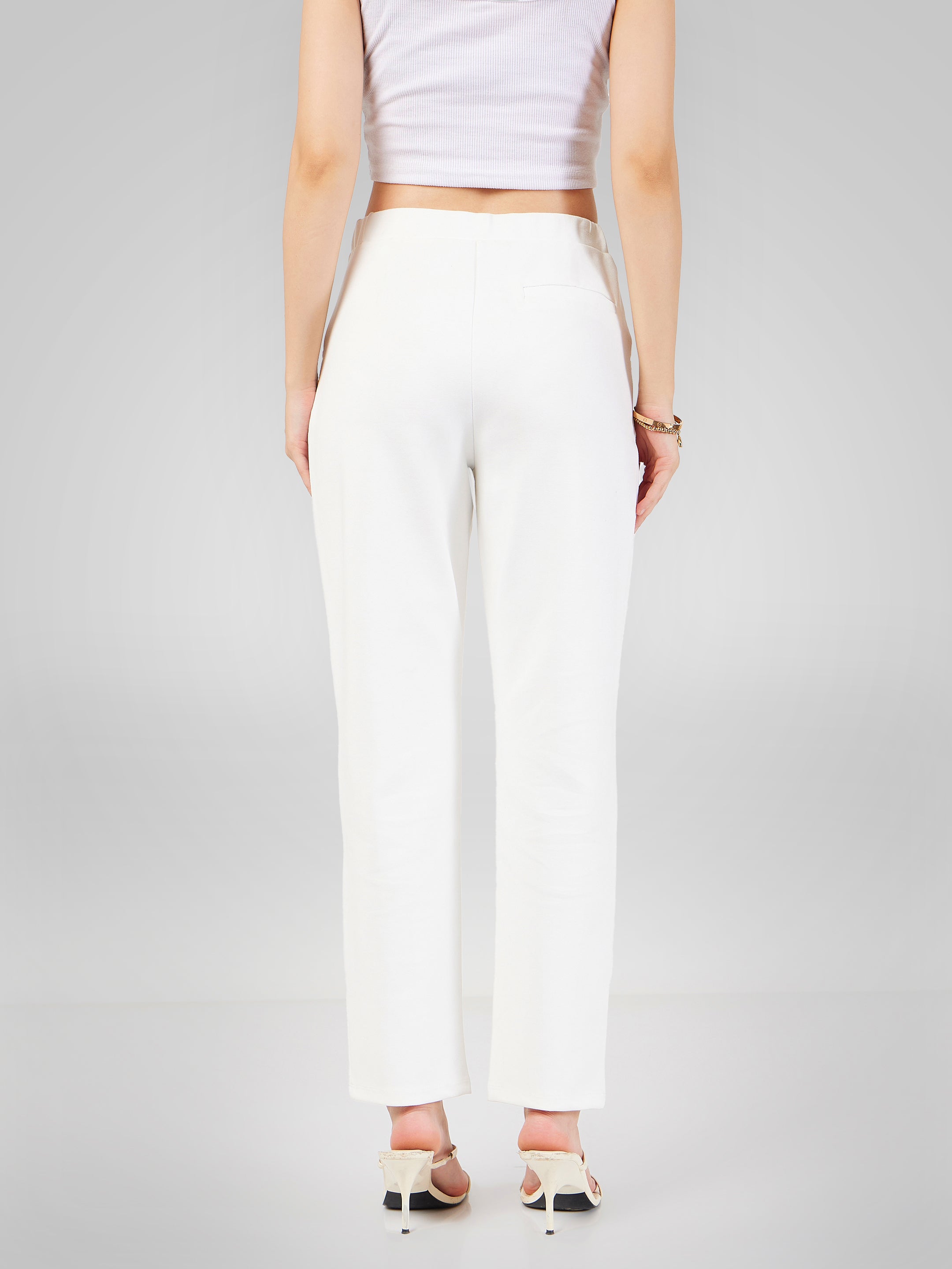 Women White Roma Tapered Pants-SFPANT50593