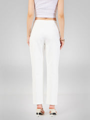 Women White Roma Tapered Pants-SFPANT50593