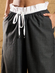 Women Black Check Contrast Paperback Waist Pants-SFPANT50839