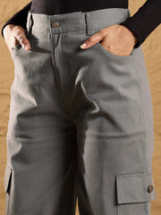 Women Grey Pocket Loop Detail Cargo Pants-SFPANT50851