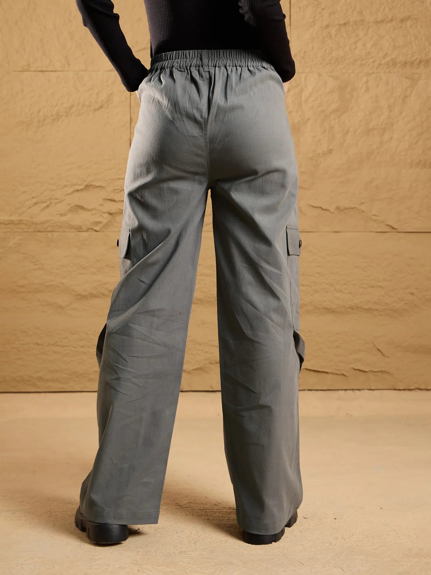 Grey Cargo Pants: Women's Western Wear with Loop Detail