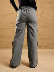 Women Grey Pocket Loop Detail Cargo Pants-SFPANT50851