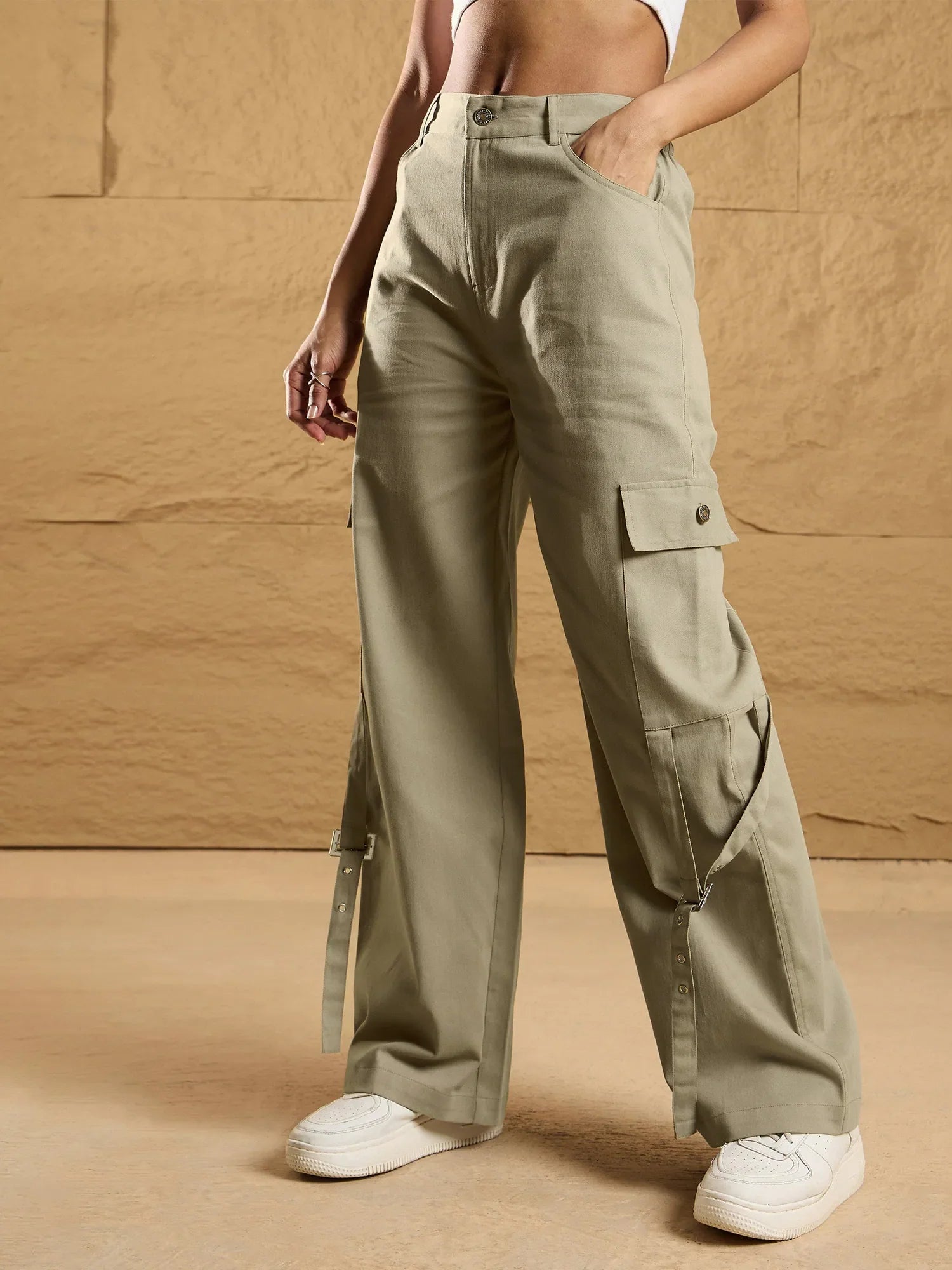 Beige Loop Cargo Pants - Stylish Women's Western Wear