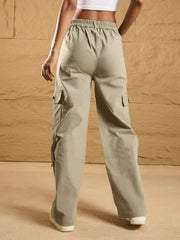 Women Beige Pocket Loop Detail Cargo Pants-SFPANT50852