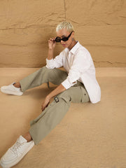 Women Beige Pocket Loop Detail Cargo Pants-SFPANT50852