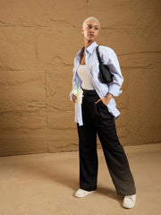 Women Black Waist Belt Comfort Fit Korean Pants-SFPANT50857