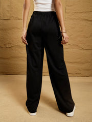Women Black Waist Belt Comfort Fit Korean Pants-SFPANT50857