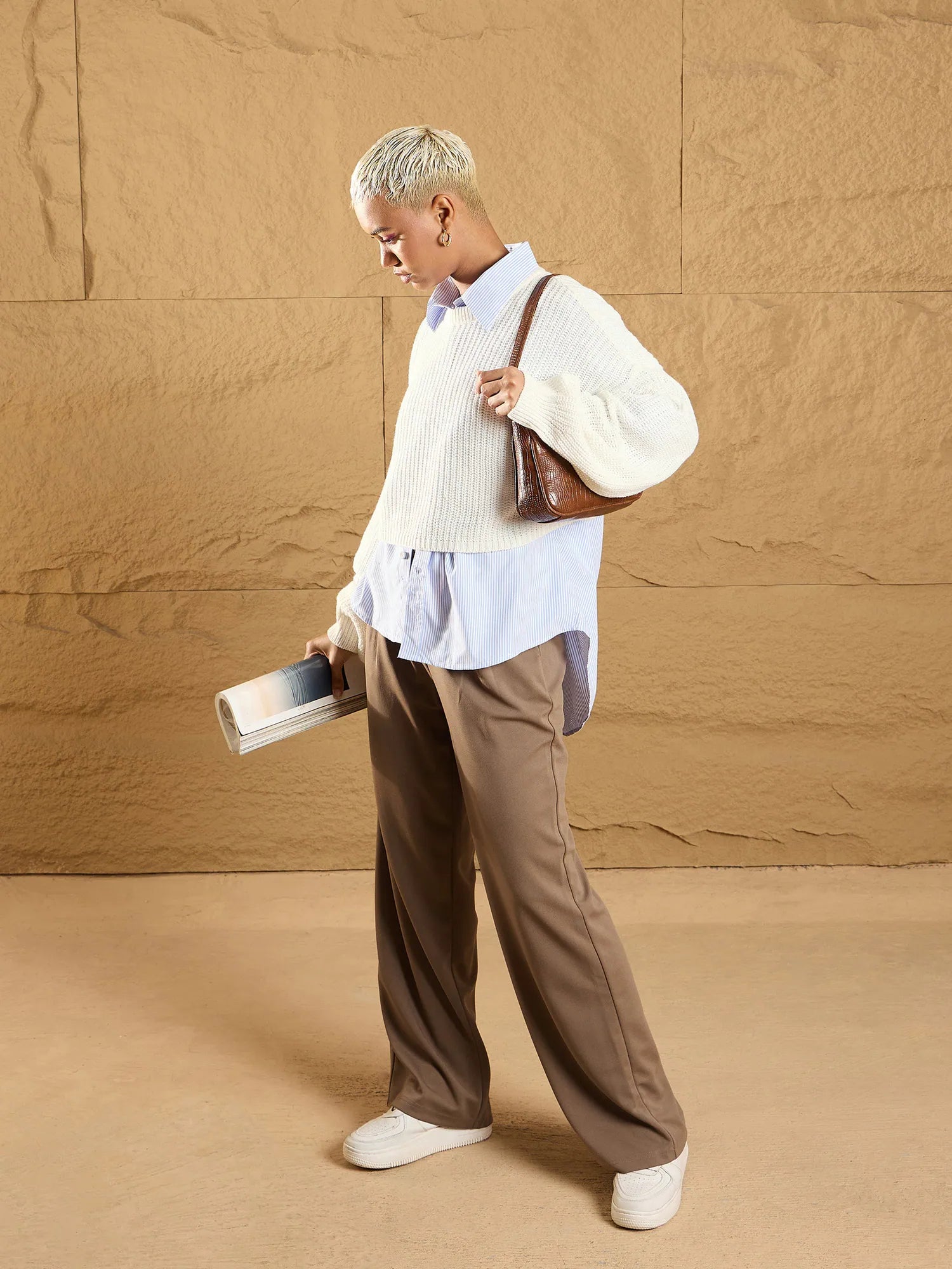 Beige Korean Comfort Fit Pants | Women's Western Wear