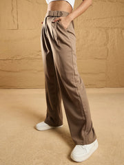 Women Beige Waist Belt Comfort Fit Korean Pants-SFPANT50858