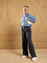 Women Steel Grey Waist Belt Comfort Fit Korean Pants-SFPANT50859