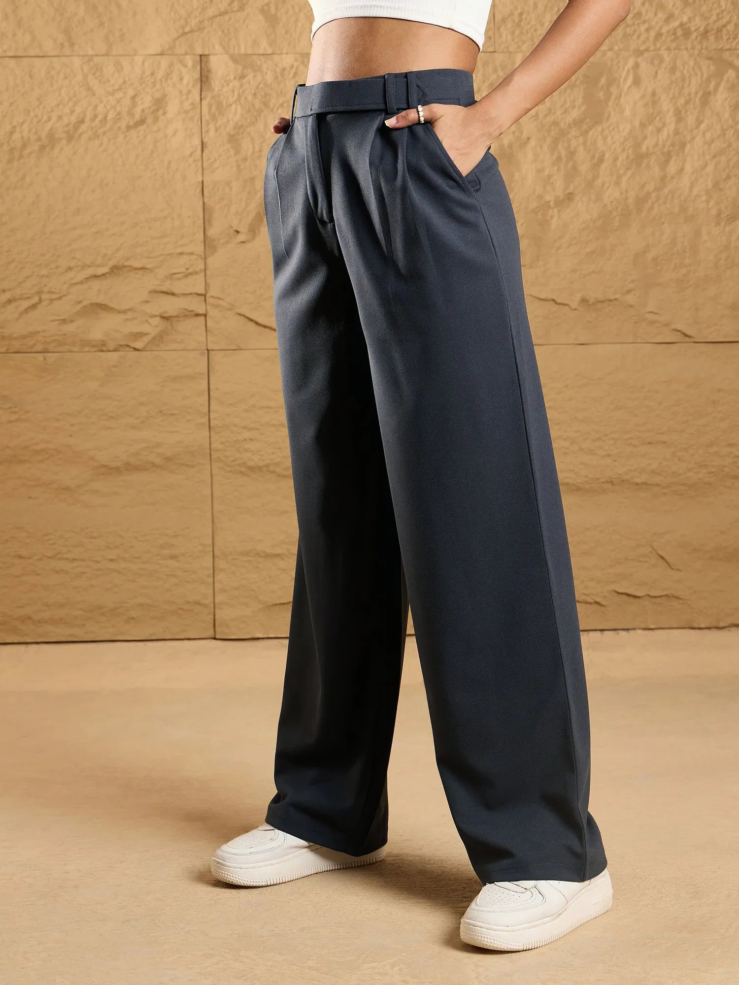 Grey Belted Pants - Comfort Fit Women's Western Clothing