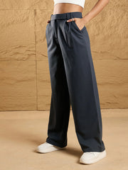 Women Steel Grey Waist Belt Comfort Fit Korean Pants-SFPANT50859