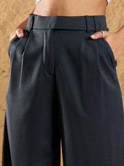 Women Steel Grey Waist Belt Comfort Fit Korean Pants-SFPANT50859