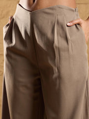 Women Beige Front Pleated Comfort Fit Korean Pants-SFPANT50861