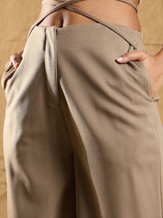 Women Beige Side Dori Comfort Fit Korean Pants-SFPANT50864