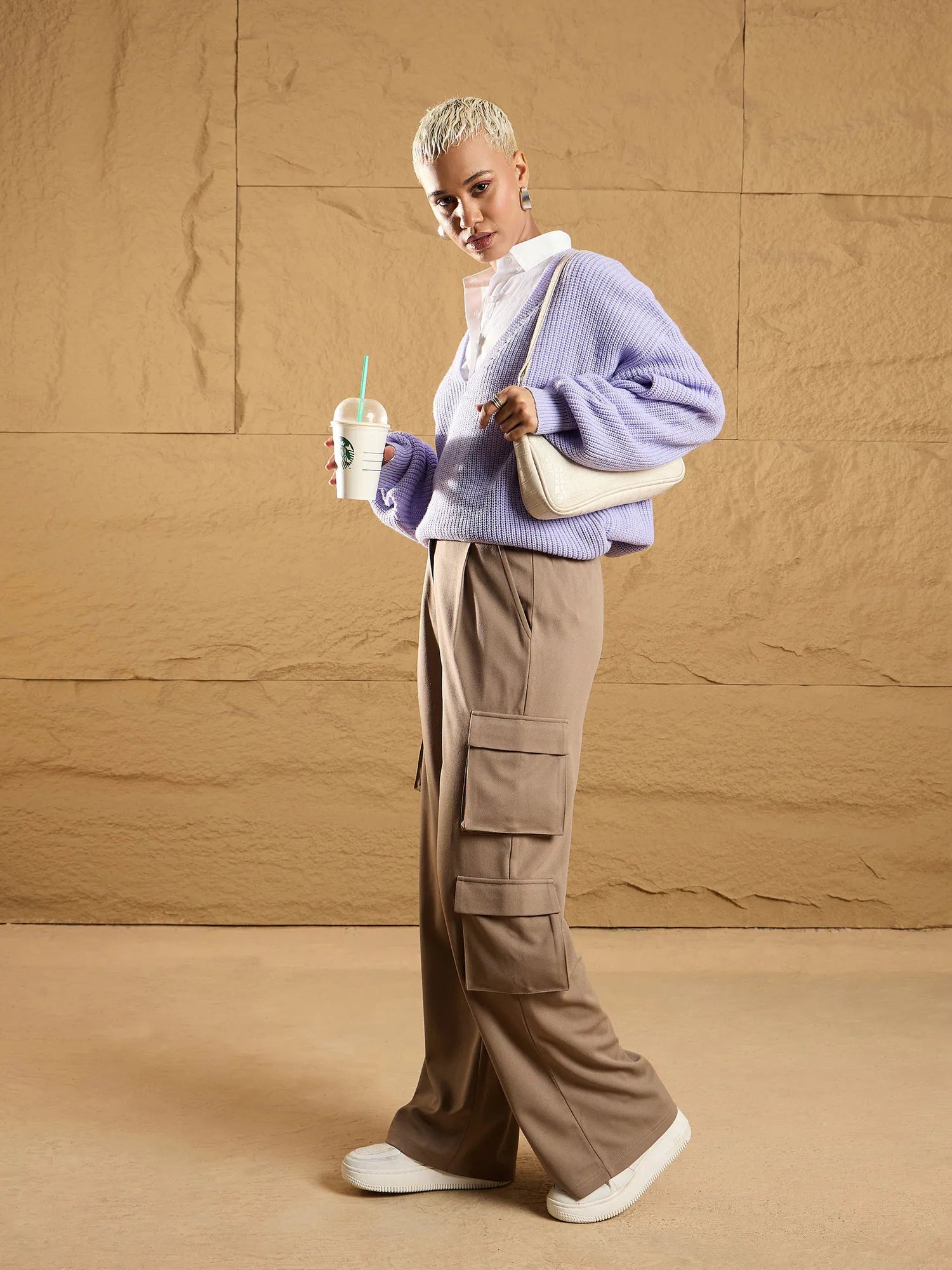 Beige Comfort Fit Cargo Pants - Women's Western Clothing