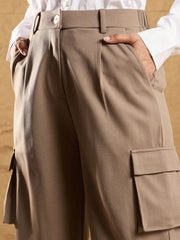 Women Beige Comfort Fit Korean Cargo Pants-SFPANT50867