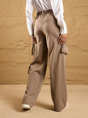 Women Beige Comfort Fit Korean Cargo Pants-SFPANT50867