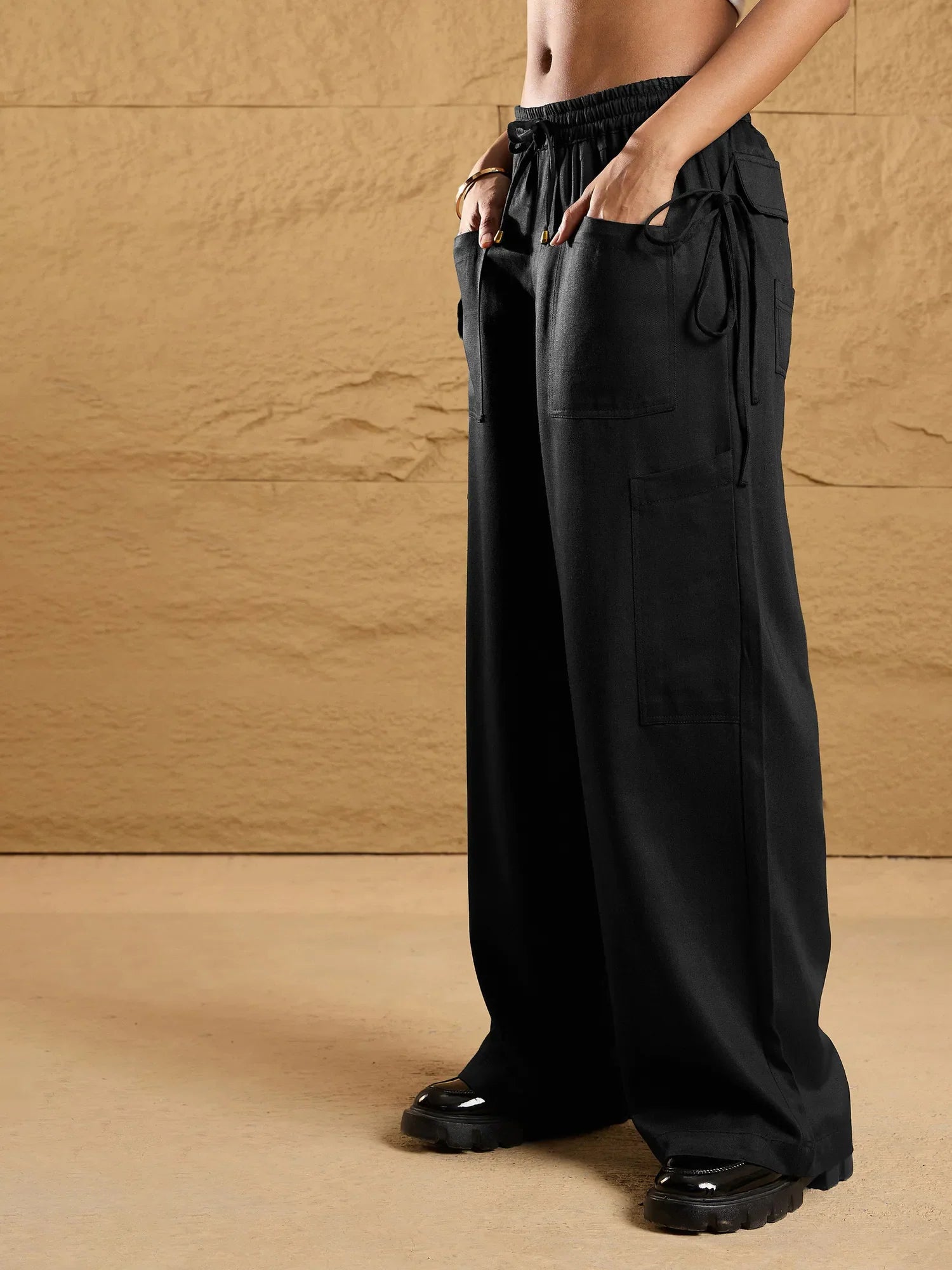 Black Drawstring Cargo Pants | Women's Western Clothing