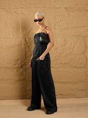 Women Black Waist Drawstring Cargo Pants-SFPANT50870