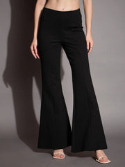 Women Black Bootcut Flared High-Rise Trousers-SFPANT50876
