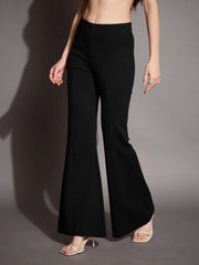 Women Black Bootcut Flared High-Rise Trousers-SFPANT50876