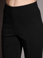 Women Black Bootcut Flared High-Rise Trousers-SFPANT50876