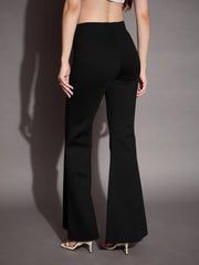 Women Black Bootcut Flared High-Rise Trousers-SFPANT50876