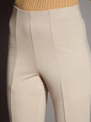 Women Beige Bootcut Flared High-Rise Trousers-SFPANT50877
