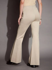 Women Beige Bootcut Flared High-Rise Trousers-SFPANT50877