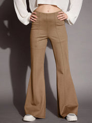 Women Brown Bootcut Flared High-Rise Trousers-SFPANT50878